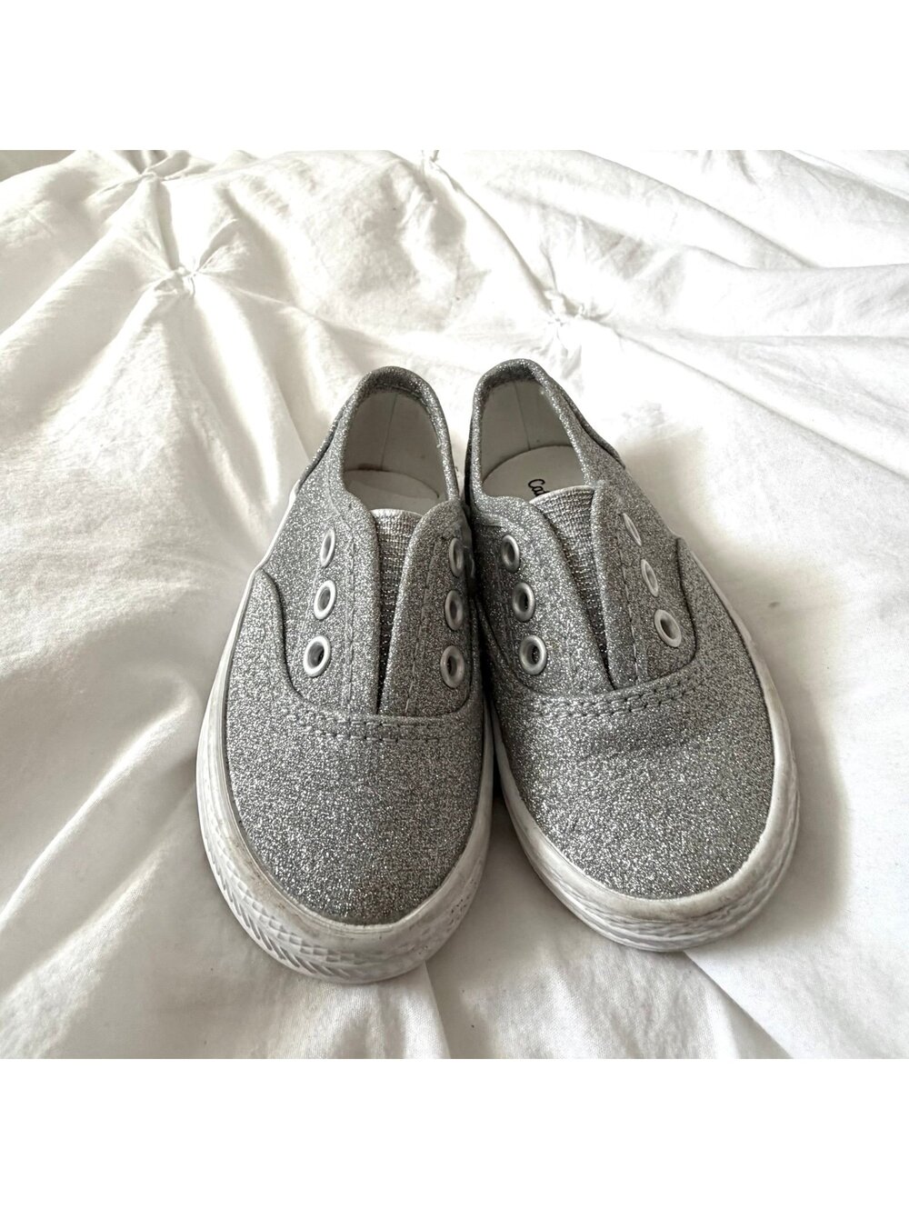 Cat & Jack Silver Glitter Slip On Sneakers